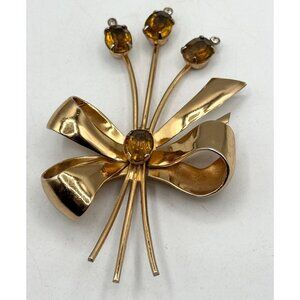 Vintage Coro citrine glass rhinestone flower brooch pin
